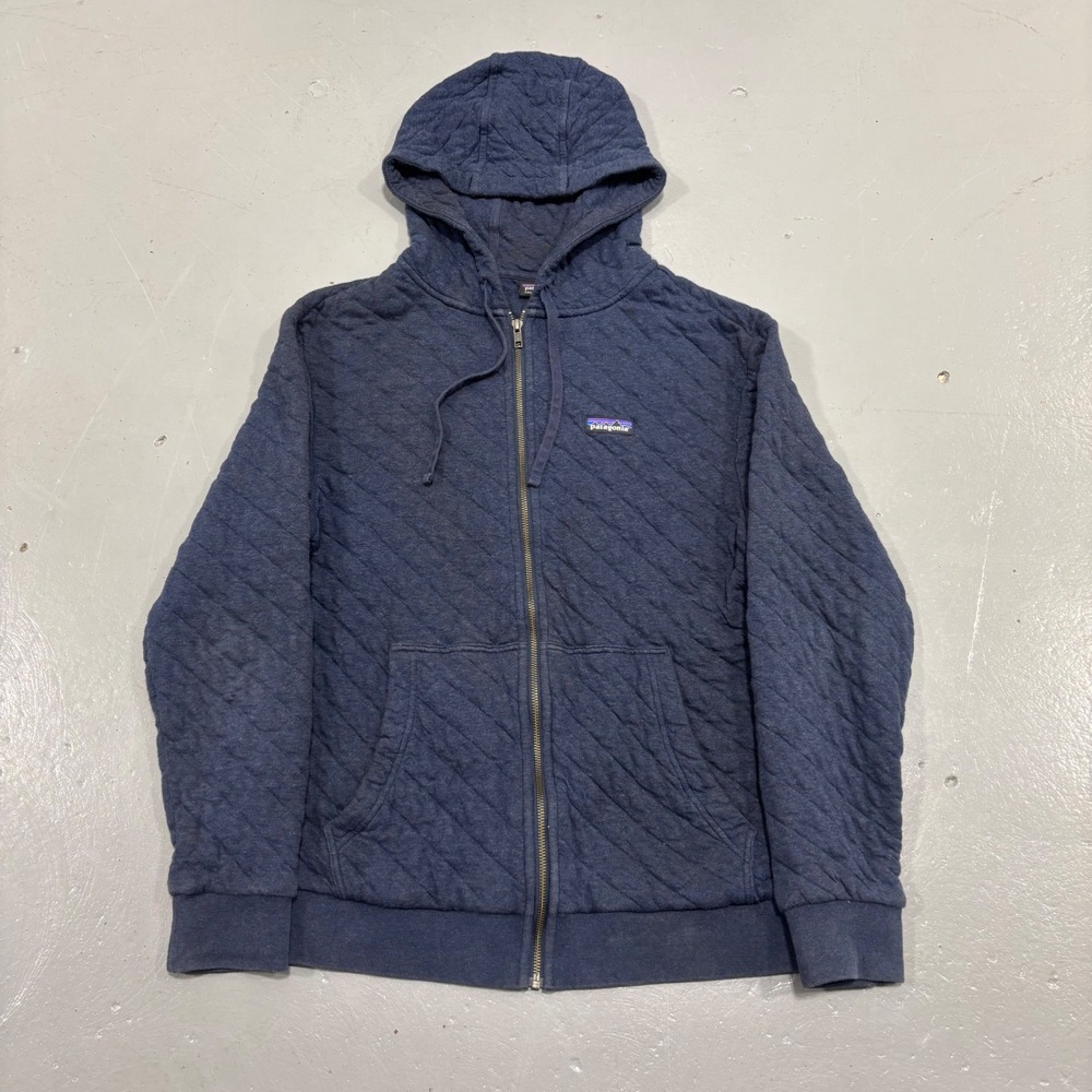 Patagonia Mens Organic Cotton Quilt Full Zip Hoody Navy Blue Medium